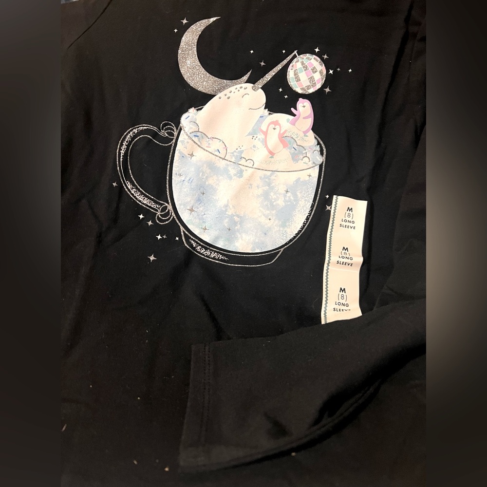 NWT!! 🪩Girl’s Long Sleeve Disco Narwhal Graphic Size Med(8) - Cat & Jack
